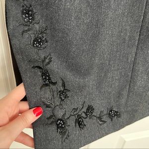 Zang Toi dark grey wool pencil skirt with black embroidery & beading